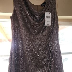 connected apparel Metallic Taupe Cowl Neck Maxi Dress